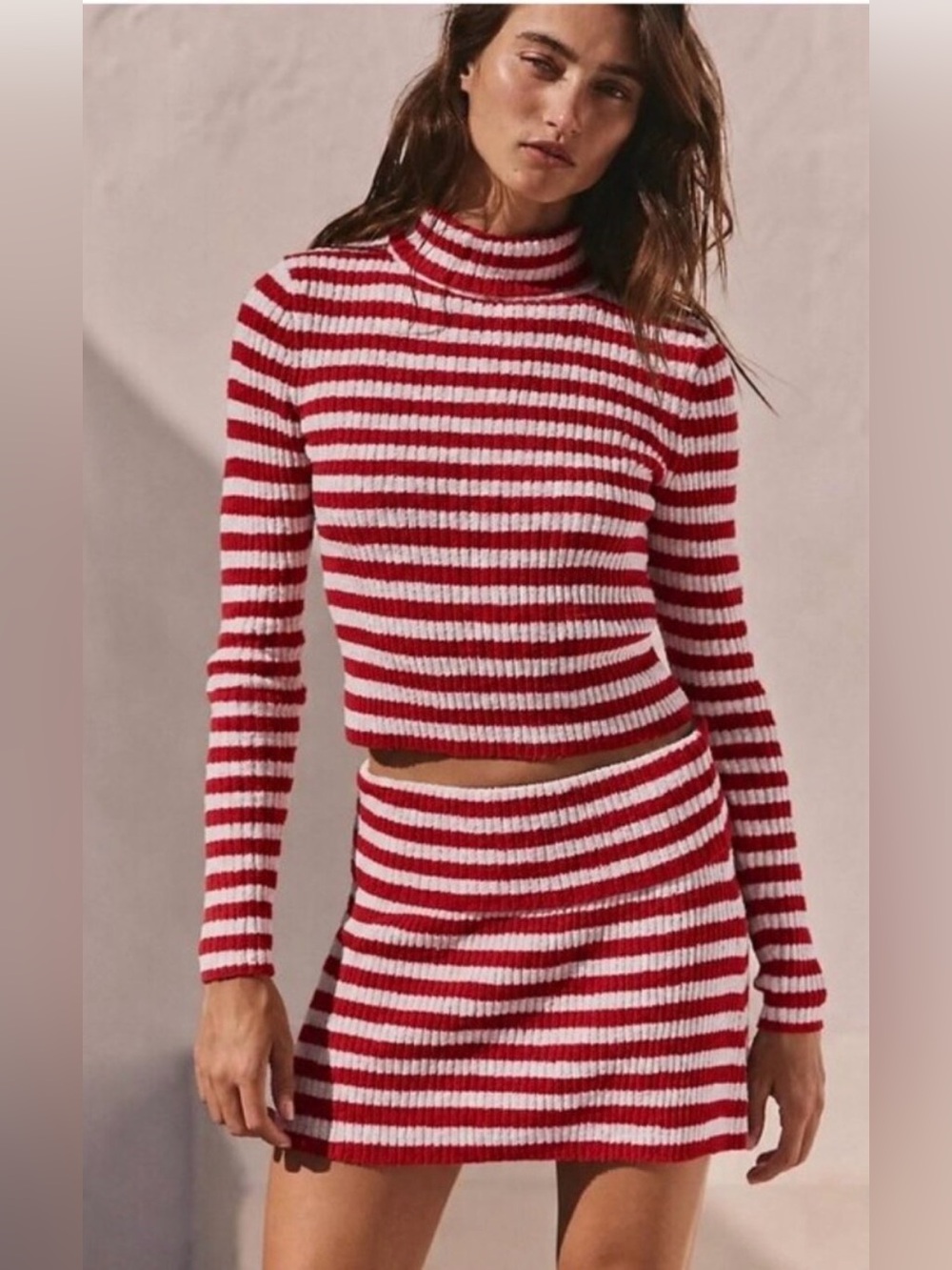 NWOT free people free est super striped sweater skirt set $98 red white